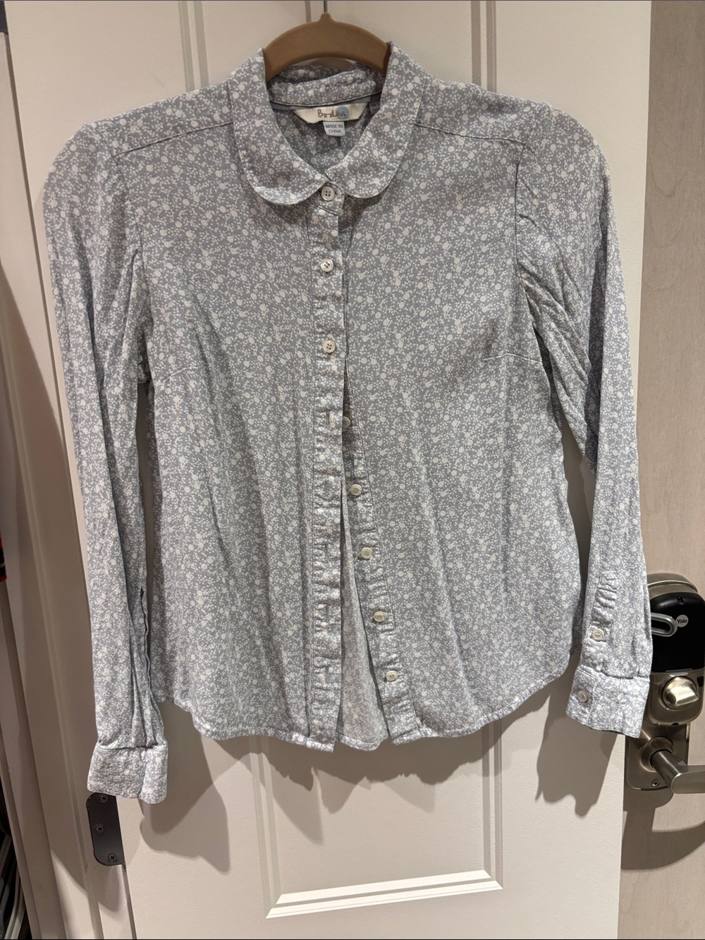 Boden Pale Blue Floral Button-Down Blouse with Peter Pan Collar